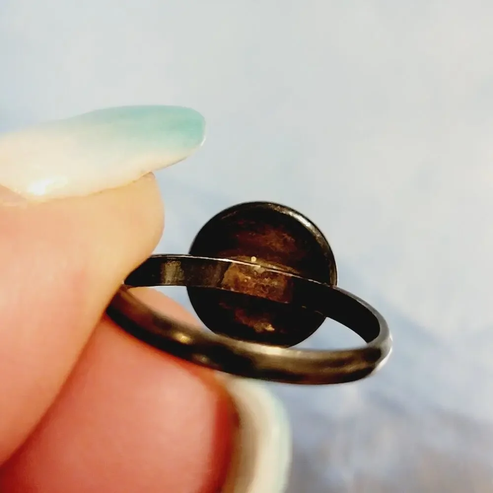 Vintage Boho‎ Sterling Silver Amber Ring Orange 925 Size 6.5